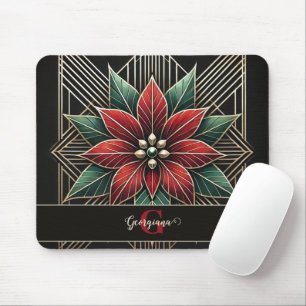 Tapis De Souris Personnalisé Retro Art Déco Floral Poinsettia