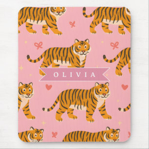 Tapis De Souris Personnalisé Rose Tigre Chic Branché Amusant Esthé