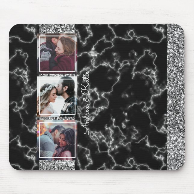Tapis De Souris Personnaliser de collage photo en gris chic et en  (Devant)