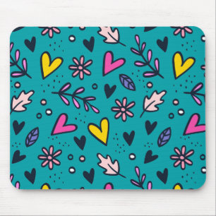 Tapis De Souris Personnaliser Fleur et Coeurs colorés