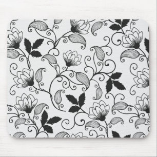 Tapis De Souris Personnaliser Motif Floral Noir