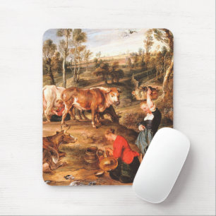 Tapis De Souris Peter Paul Rubens Milkmaips avec du bétail sur une
