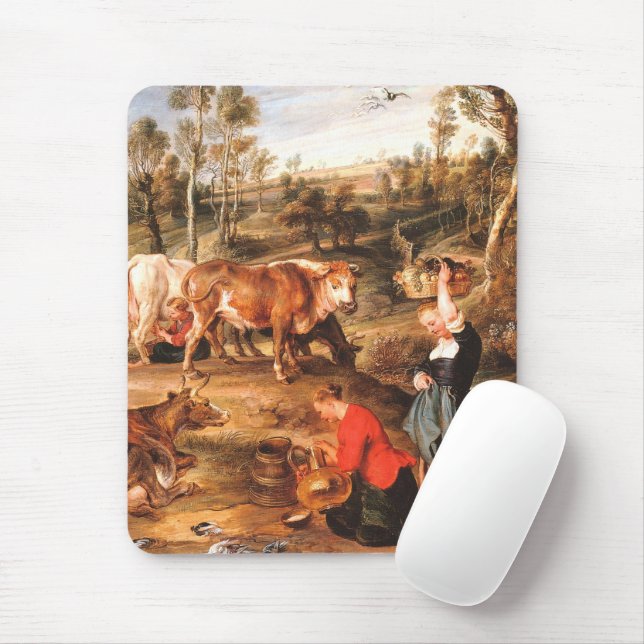 Tapis De Souris Peter Paul Rubens Milkmaips avec du bétail sur une (Avec souris)