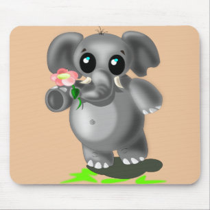 Tapis De Souris Petit éléphant avec la souris à fleurs - Votre cou
