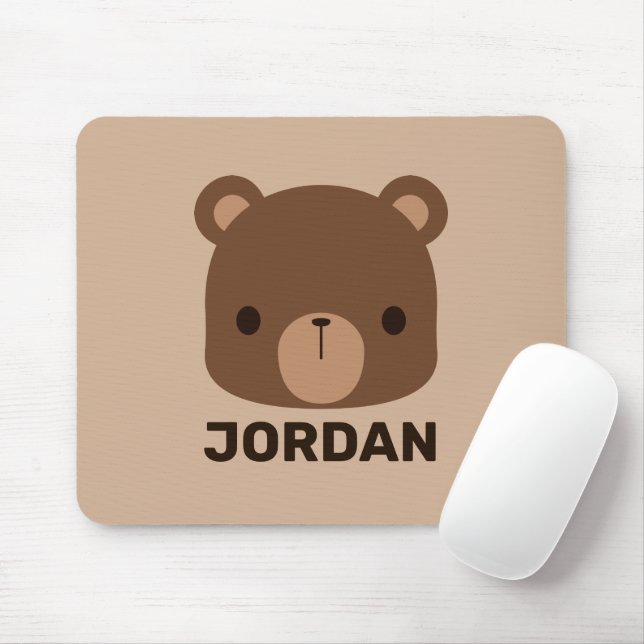 Tapis De Souris Petit ours Brown mignon avec nom personnalisé (Avec souris)