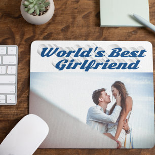 Tapis De Souris Petite amie avec photo en typographie bleu mer