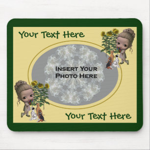 Tapis De Souris Petite fille avec chiots Photo