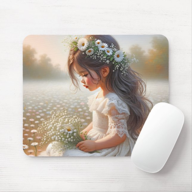 Tapis De Souris Petite Fille Dans Le Champ Daisy (Avec souris)