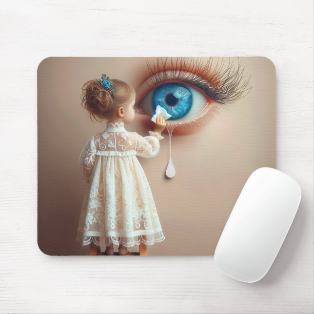 Tapis De Souris Petite fille essuie une larme (Avec souris)