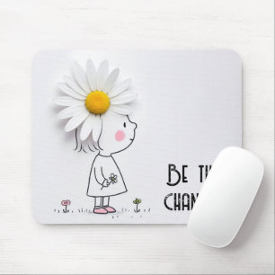 Tapis De Souris Petite fille et marguerite blanche avec citation