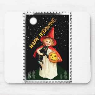 Tapis De Souris Petite fille nostalgique, Jack-o’-lanterne et chat