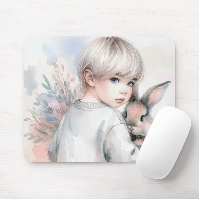 Tapis De Souris Petite fille tenant un lapin (Avec souris)