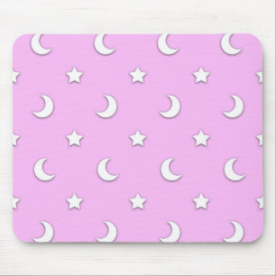 Tapis De Souris Petites étoiles blanches et lunes sur fond rose