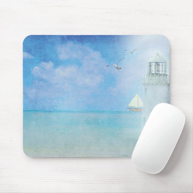 Tapis De Souris Phare blanc et voilier (Avec souris)