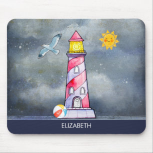 Tapis De Souris Phare d'aquarelle rouge