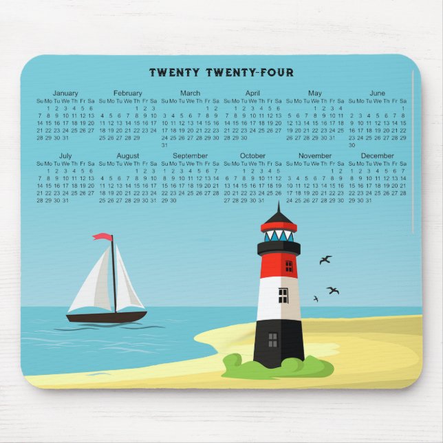 Tapis De Souris Phare Scène 2024 Calendrier Mousepad (Devant)