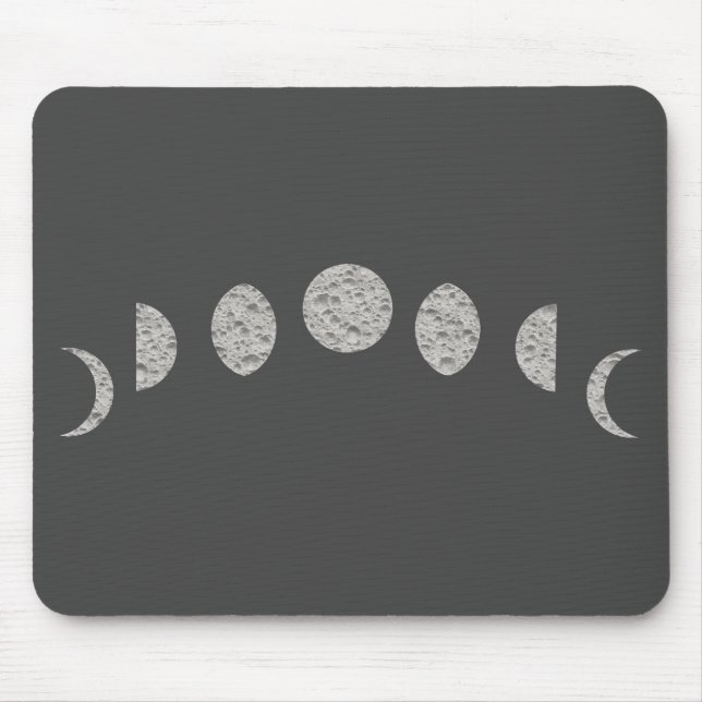 Tapis De Souris Phases de Lune Gris Noir Moderne Minimale (Devant)