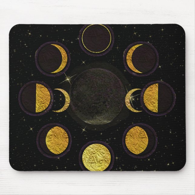 Tapis De Souris Phases de lune magiques noires et dorées (Devant)