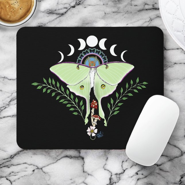 Tapis De Souris Phases Luna Moth Moon Noir (Créateur téléchargé)