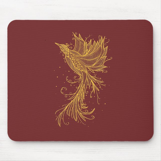 Tapis De Souris Phoenix d'or sur Mousepad rouge (Devant)