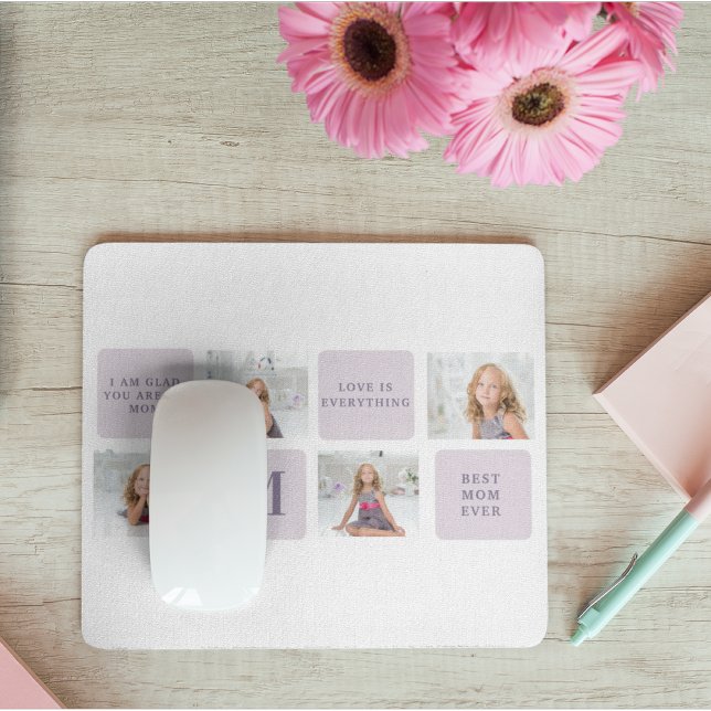 Tapis De Souris Photo Collage moderne Joyeux jour des mères violet (Créateur téléchargé)