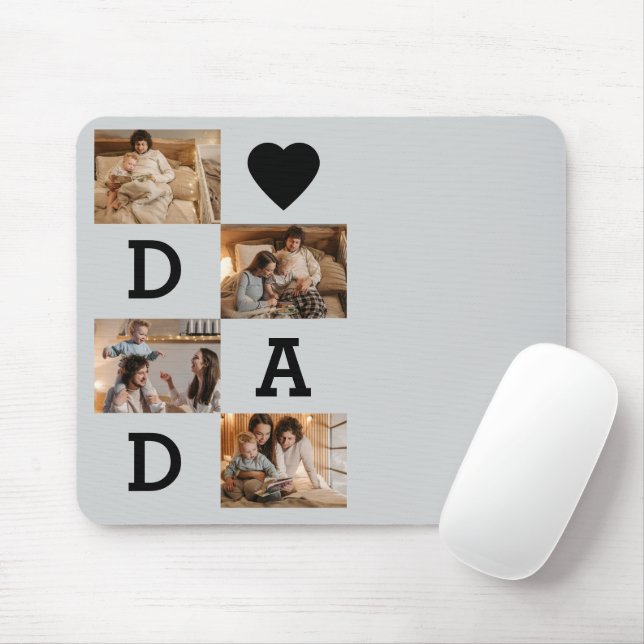 Tapis De Souris Photo Collage - Papa avec coeur | Fête des pères- (Avec souris)