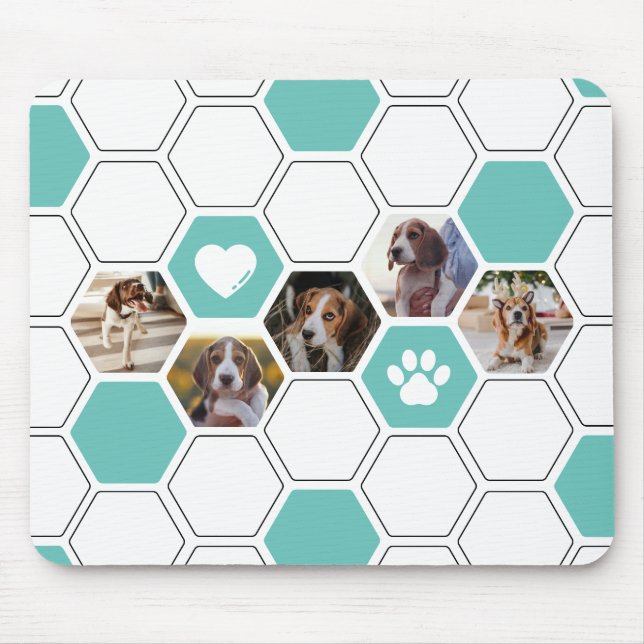 Tapis De Souris Photo de Chien Paw Coeur moderne Géométrique Turqu (Devant)