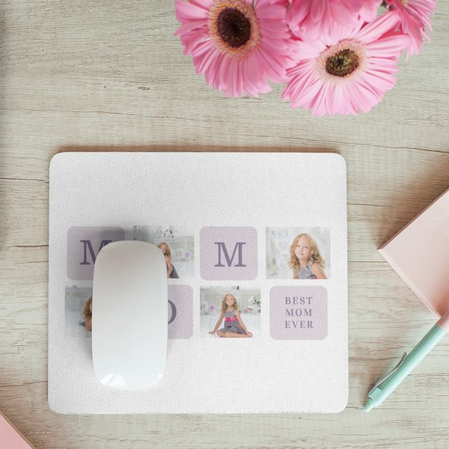 Tapis De Souris Photo de collage moderne Meilleure mère Ever Purpl (Créateur téléchargé)