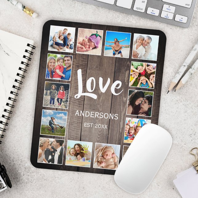 Tapis De Souris Photo de Custom Collage Rustic Farmhouse Love Fami (Créateur téléchargé)