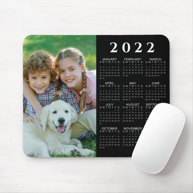 Tapis De Souris Photo du calendrier 2022 noir et blanc (Avec souris)