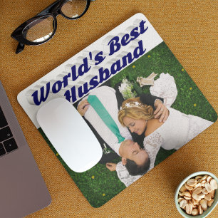 Tapis De Souris Photo du mari avec texte bleu foncé