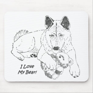 Tapis De Souris photo en noir et blanc de très mignon chien akita