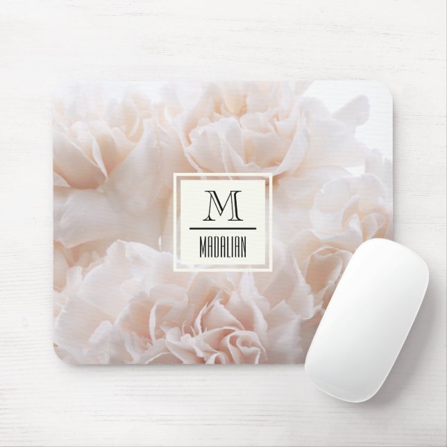 Tapis De Souris Photo florale monogramme rose pastel (Avec souris)