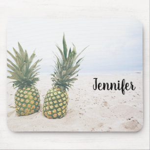 Tapis De Souris Photo of 2 Pineapples on a Beach