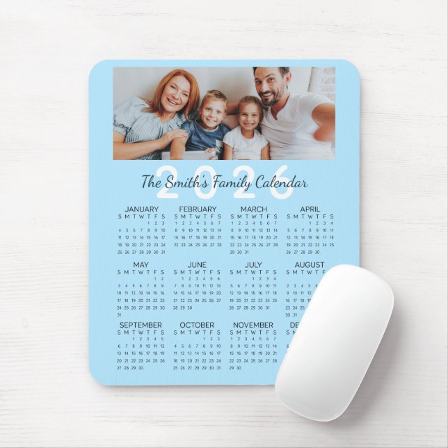 Tapis De Souris Photo personnalisée Bleu de la famille 2026 (Avec souris)