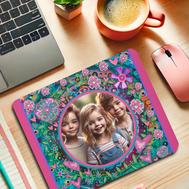 Tapis De Souris Photo personnalisée Rose Turquoise amusant Coeur c (Créateur téléchargé)
