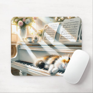 Tapis De Souris Piano Cottagecore Rêve au Chat Ensoleillé