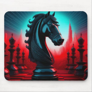 Tapis De Souris Pièce d'échecs surréaliste de chevalier noir