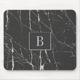 Tapis De Souris Pierre en marbre noir et gris monogramme