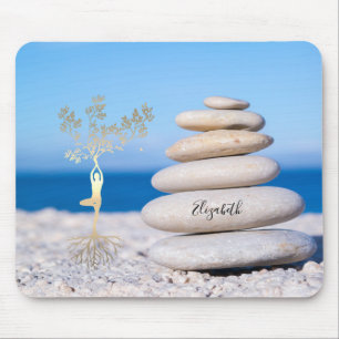 Tapis De Souris Pierres thérapeutiques Zen, silhouette d'arbre en 