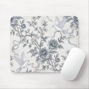 Tapis De Souris Pigeons et fleurs de pivoine avec rubans