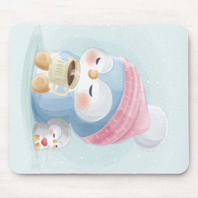 Tapis De Souris Pingouin de dessin| Pingouin mignon avec neige (Devant)