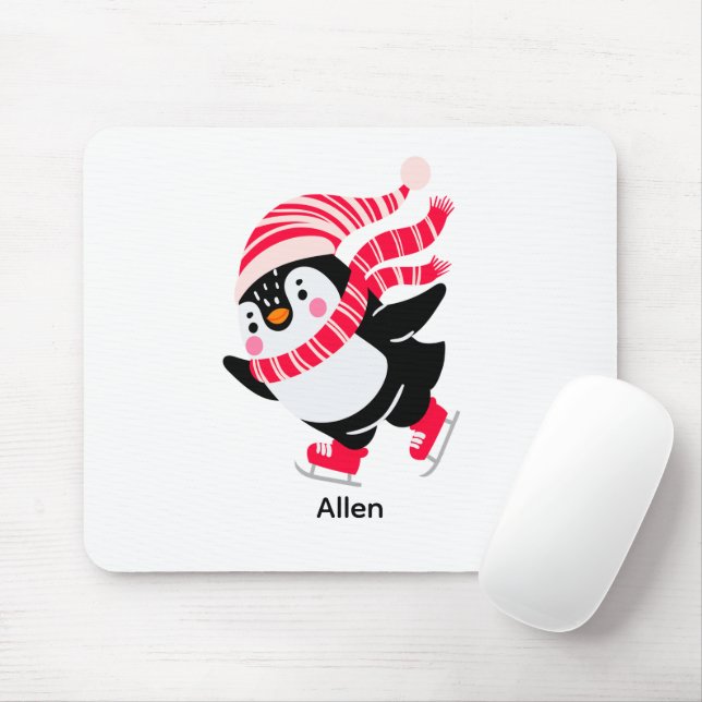 Tapis De Souris Pingouin de Noël dans un Casquette et écharpe sur  (Avec souris)