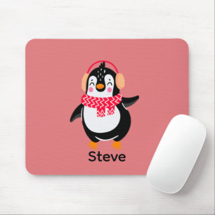 Tapis De Souris Pingouin de Noël Jolly en écharpe avec des bouffée