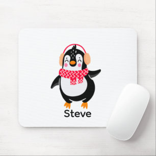 Tapis De Souris Pingouin de Noël Jolly en écharpe avec des bouffée