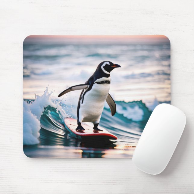 Tapis De Souris Pingouin en surf (Avec souris)