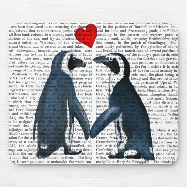 Tapis De Souris Pingouins Avec Coeurs D'Amour (Devant)
