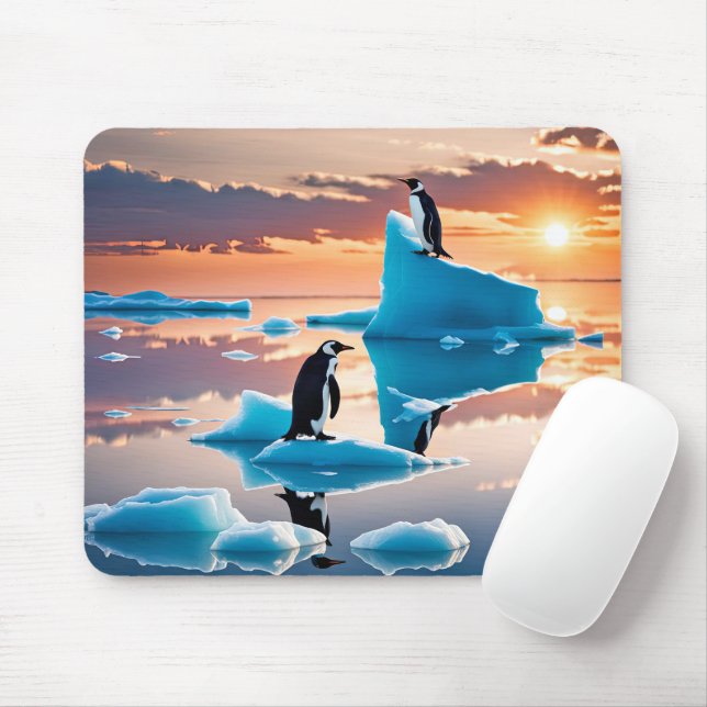 Tapis De Souris Pingouins Sur Les Icebergs Fondus (Avec souris)