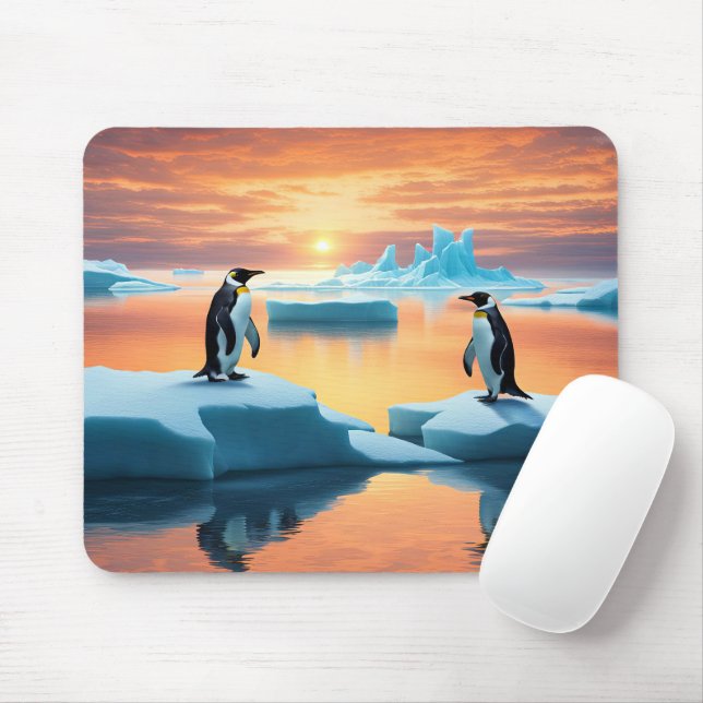 Tapis De Souris Pingouins Sur Les Icebergs Fondus (Avec souris)