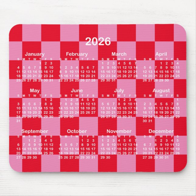 Tapis De Souris Pink and Red Checkerboard 2026 Calendar (Devant)